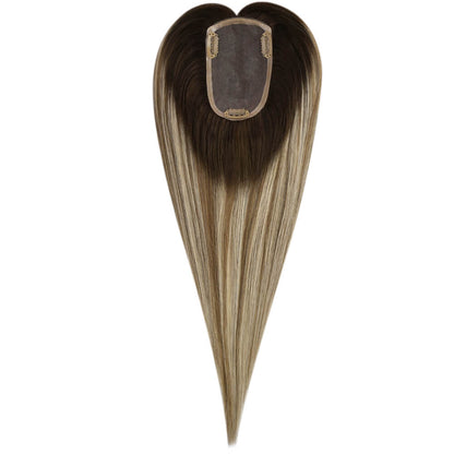 3*5inch Hair Topper Remy Human Hair Balayage Brown With Blonde Wigs Hair Piece