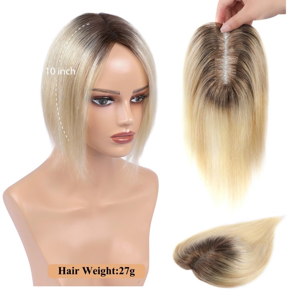 Hair Toppers for Women Real Human Hair Salt and Pepper Grey Human Hair Toppers 10 inch Dark Grey