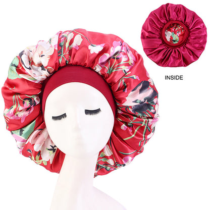 Cross-border Hot Selling Wide-brimmed Stretch Double-layer Sleeping Cap Sade Printed Extra Large Shower Cap Beauty Hair Care Cap