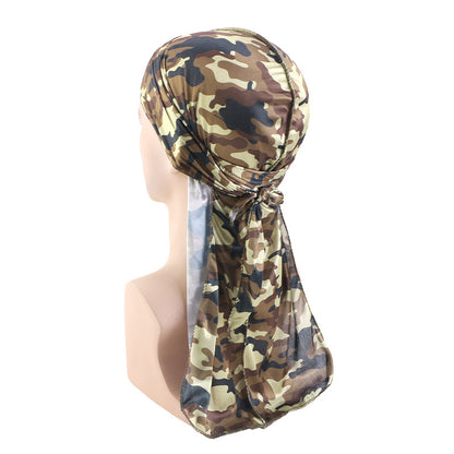 Cross-Border New Style Imitation Silk Camouflage Headscarf Hat, Long-Tailed Pirate Hat, Tie-On Head Wrap Hat Tjm-05-3H