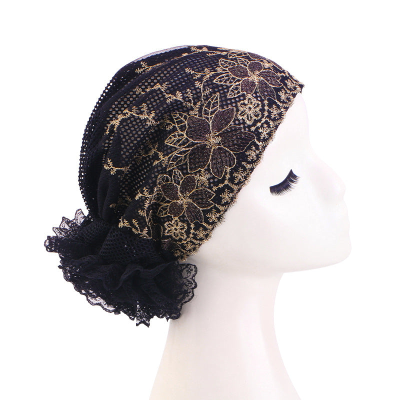 New Cross-Border Breathable Lace Hat, Floral Turban Hat, Ethnic Hat, Hair Care Hat Jdt-500