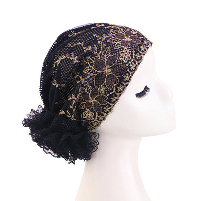 New Cross-Border Breathable Lace Hat, Floral Turban Hat, Ethnic Hat, Hair Care Hat Jdt-500
