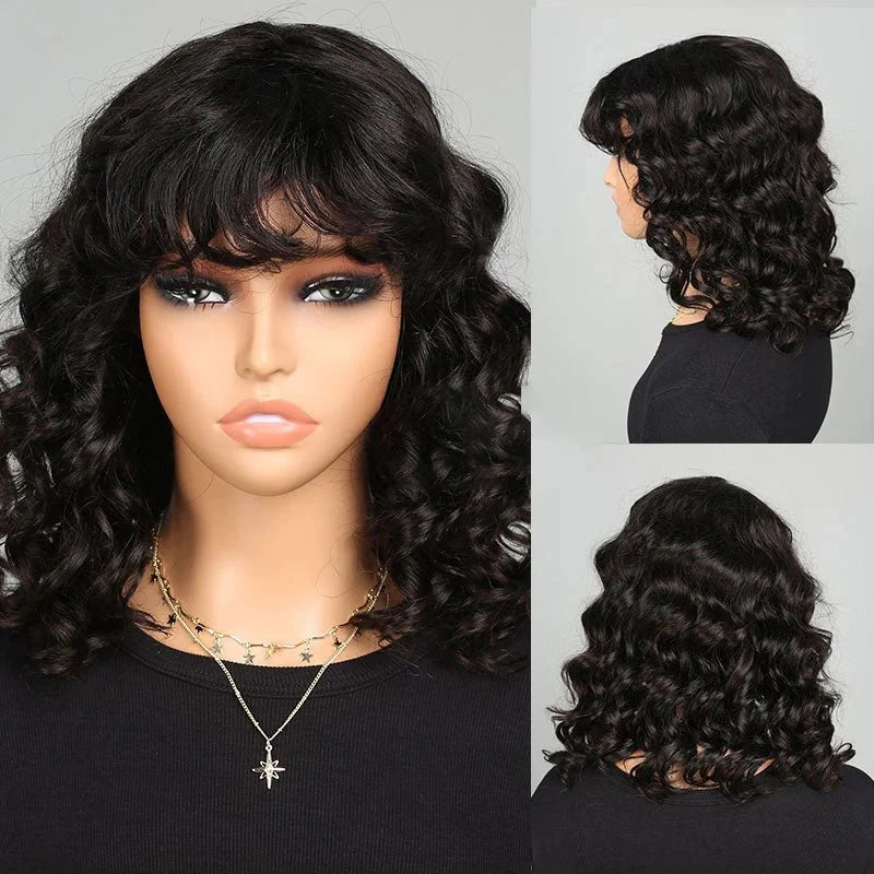 Elegant Loose Wavy Style Bob Wig with Bangs