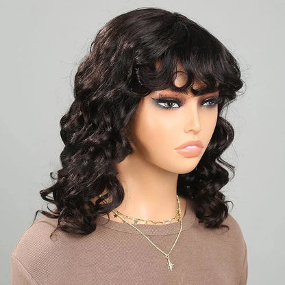 Elegant Loose Wavy Style Bob Wig with Bangs
