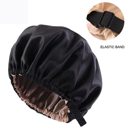 Cross-border supply of colored nightcap invisible flat adjustable buckle silk double shower cap beauty hair care hat