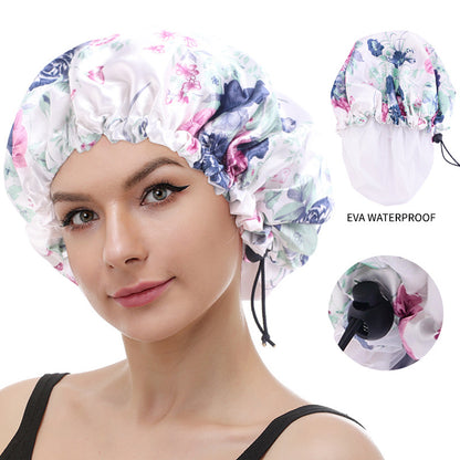 Double-layer printed waterproof shower cap dustproof and oil-proof cigarette cap adjustable beauty perm cap JDY-453A-1