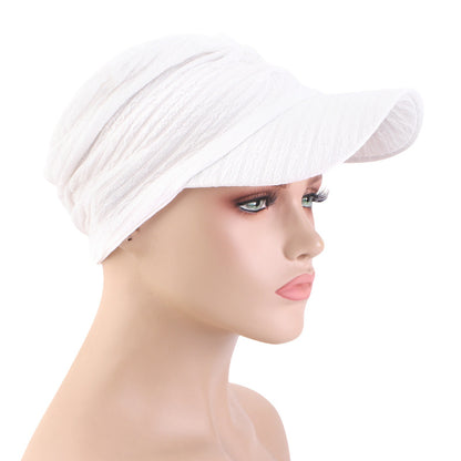 New Solid Color Pleated Style Baseball Cap with Brim and Headscarf, Sunshade Outdoor Sun Hat Jdt-234G