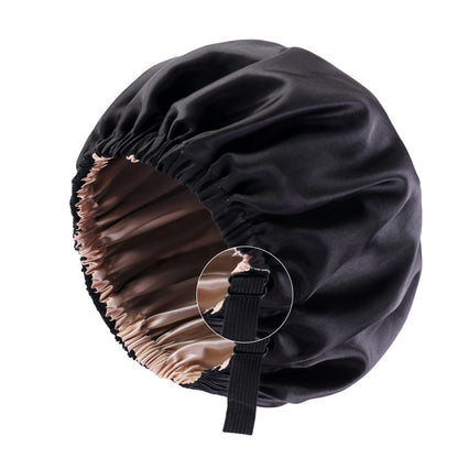 Satin nightcap invisible flat adjustable buckle artificial silk double-layer round hat shower cap beauty hair hat