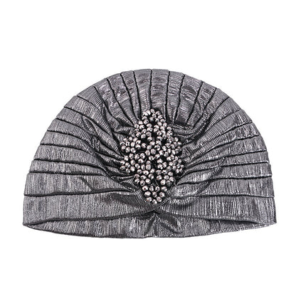 Cross-border Golden Diamond Retro Pleated Hood Bronzing Indian Hat Cloth Hat JDT-413C