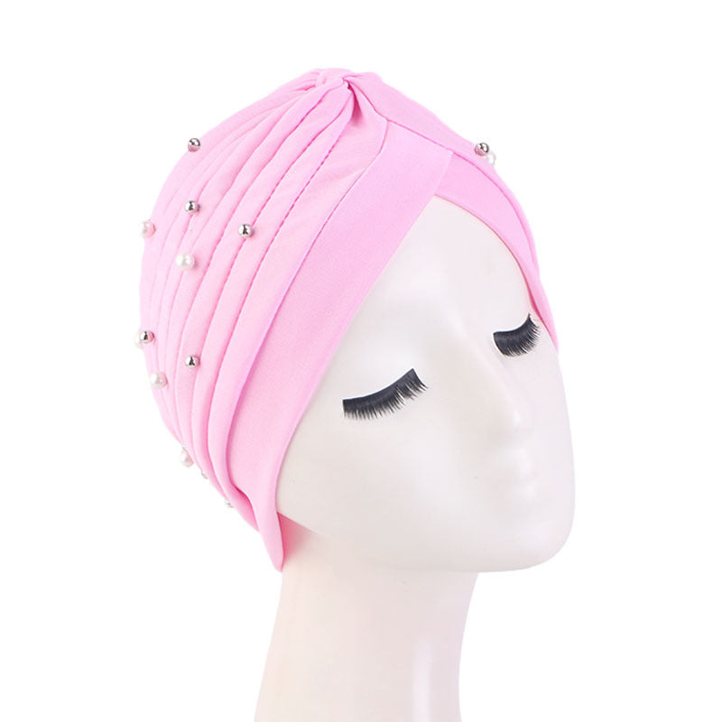 Amazon Solid Color Stretch Hood Headscarf Hat Starry Beads India Yoga Hat Chemotherapy Hat TJM-49