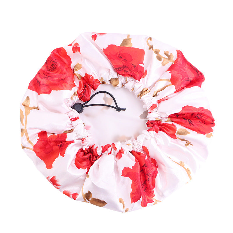 Double-layer printed waterproof shower cap dustproof and oil-proof cigarette cap adjustable beauty perm cap JDY-453A-1