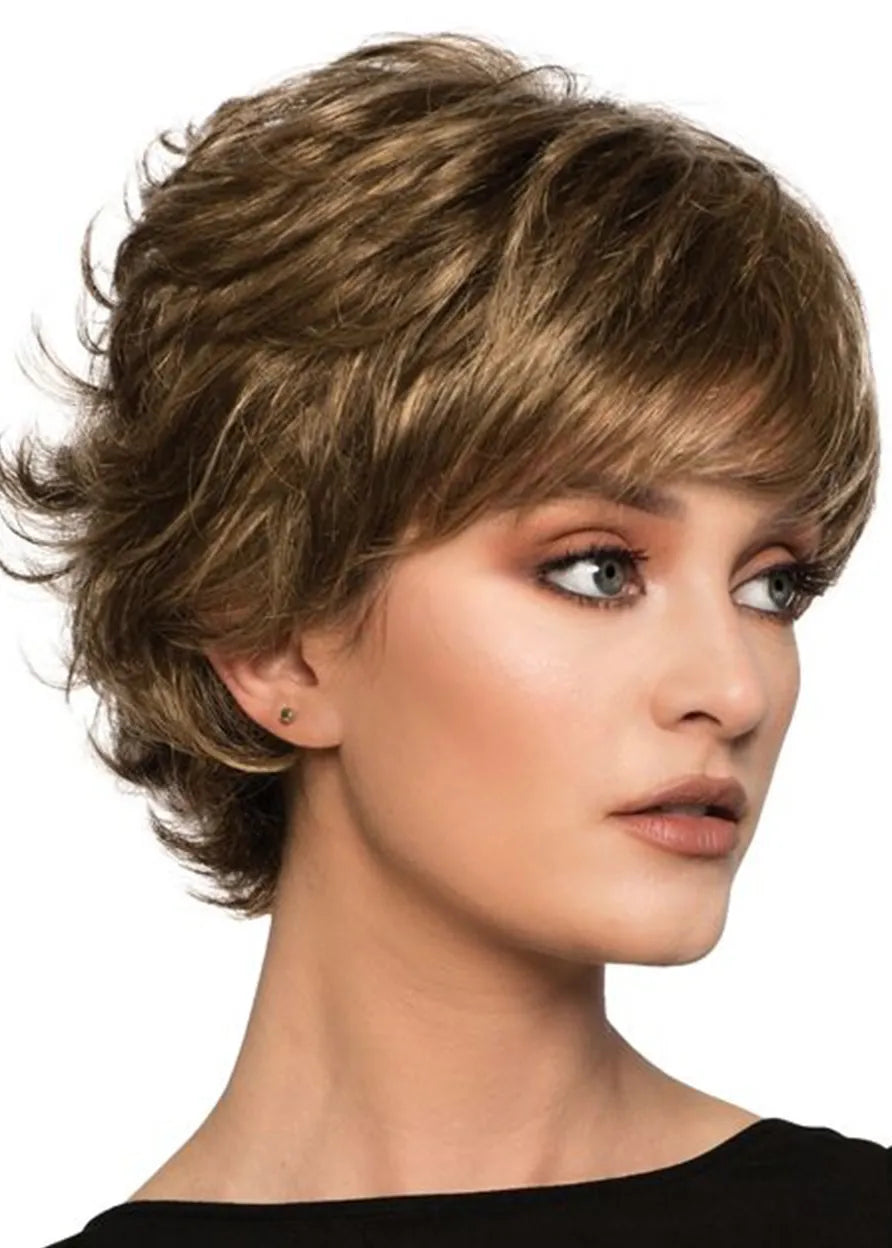 Women's Short Layered Choppy Style Wavy Human Hair Capless Wig 10Inch