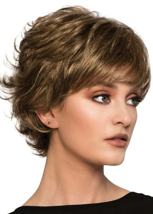 Women's Short Layered Choppy Style Wavy Human Hair Capless Wig 10Inch