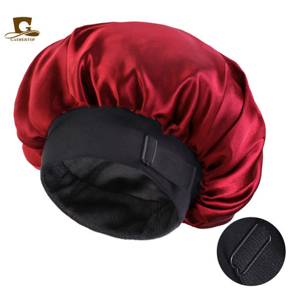 European and American New Style Large Invisible Adjustable Buckle Double-Layer Satin Wide-Brimmed Sleep Cap Hair Care Turban Hat Jdb-301-2C