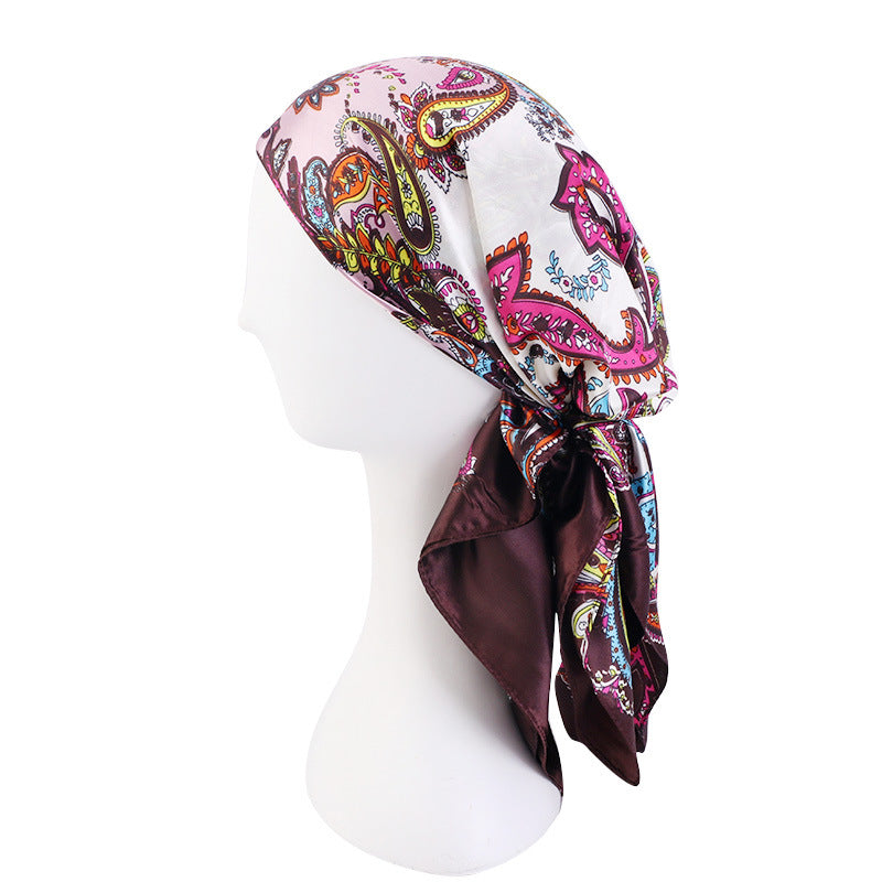 Amazon satin professional square scarf artificial silk printed wrap scarf ethnic style headscarf cap JDWJ-28