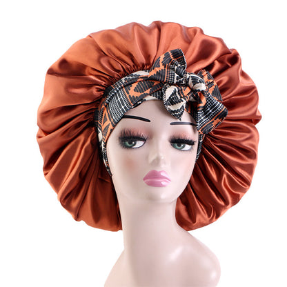 Oem Custom Printed Elastic Ribbon Satin Sleep Cap, African Headscarf Hat, Professional Sleep Cap Source Factory