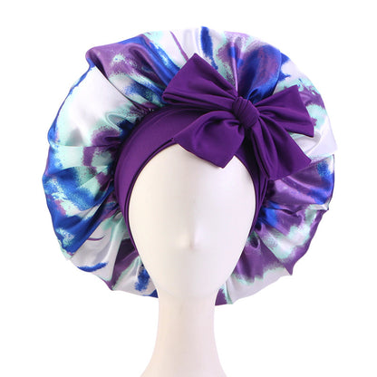 Cross-Border Supply Tie-Dye Ribbon Satin Nightcap, Strap Nightcap, Knotted Hair Protection Cap Jdb-408J-3