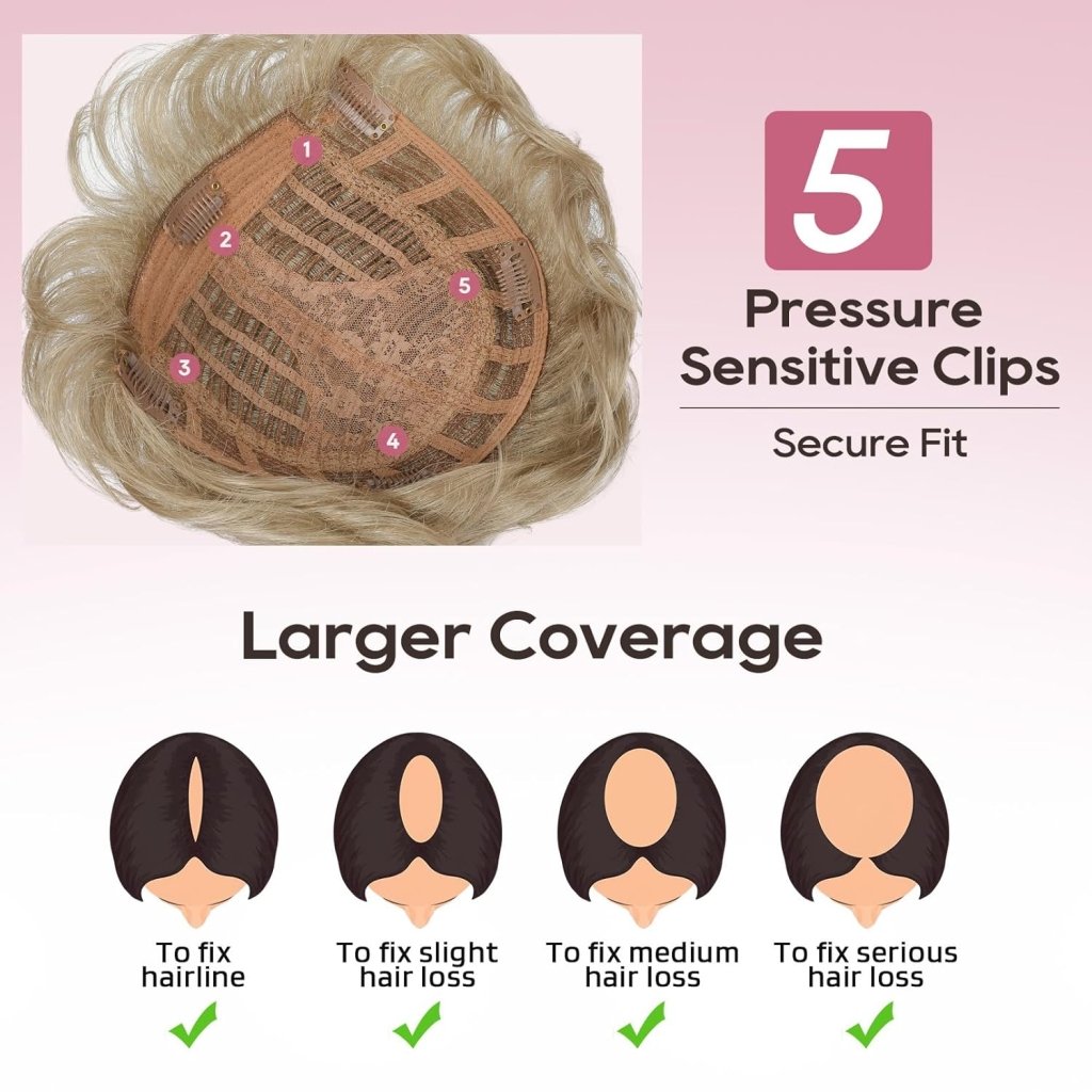 Short Wiglet Hair Topper for Women with Thinning Hair Large Coverage Synthetic Top Grey