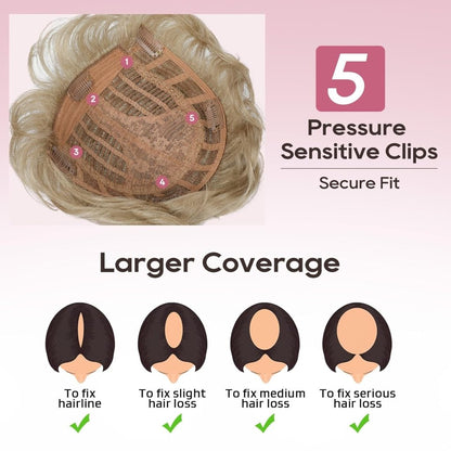 Short Wiglet Hair Topper for Women with Thinning Hair Large Coverage Synthetic Top Grey