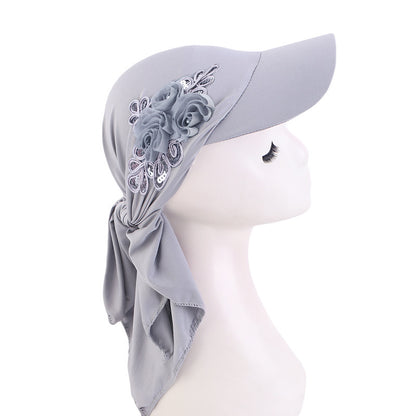 Sequin flower accessories cap brim turf hat sunshade baseball scarf all-in-one hat strap sun hat