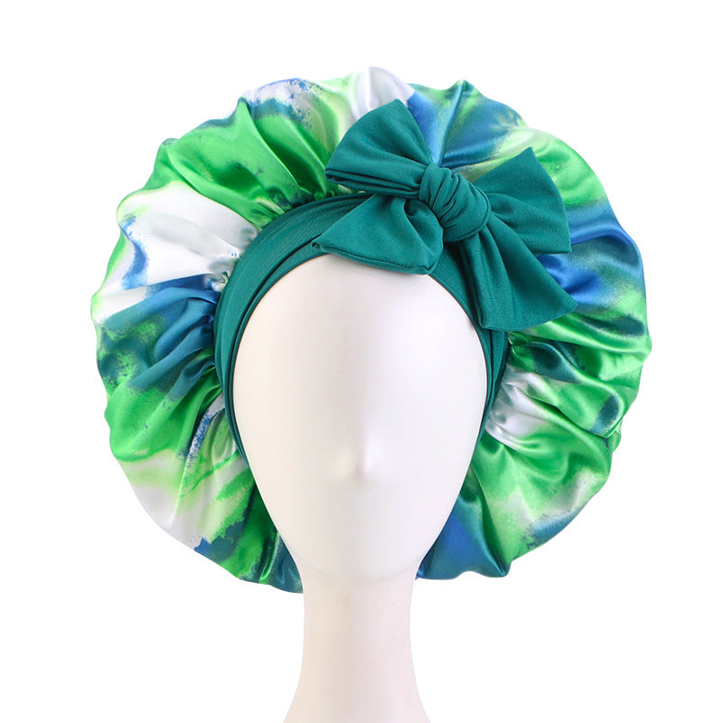 Custom Tie-Dye Elastic Wide-Brimmed Ribbon Sleep Cap Turban Hat Fashion Hat Beauty Chemotherapy Cap