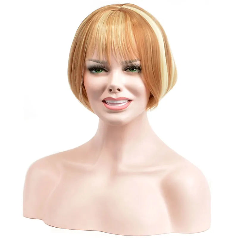 New Fashion Cool Extreme Short Straight Bob Cut Mixed Color Wig with Bang Makes You More Attractive