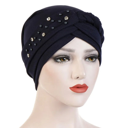 Beads Pure Colour Turban For Women