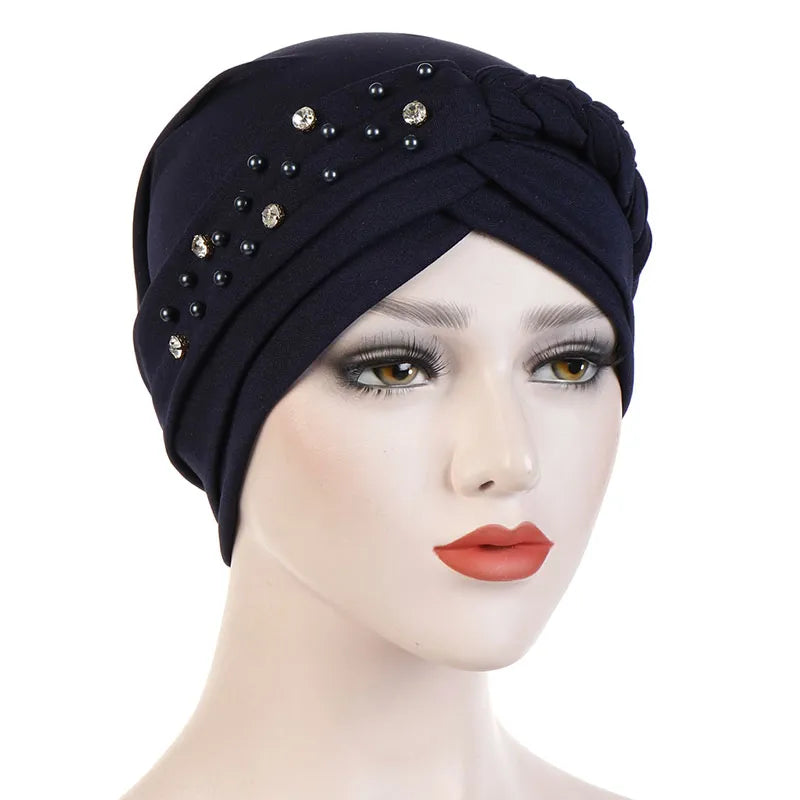 Beads Pure Colour Turban For Women