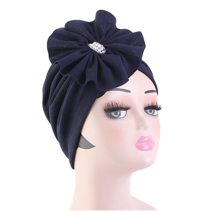Cross-Border Floral Headscarf Hat, African Hat with Pearl and Rhinestone Accessories, Church Wedding Hat Jdt-479A