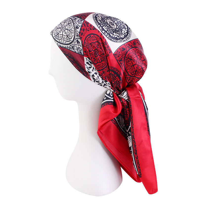 Amazon satin professional square scarf artificial silk printed wrap scarf ethnic style headscarf cap JDWJ-28
