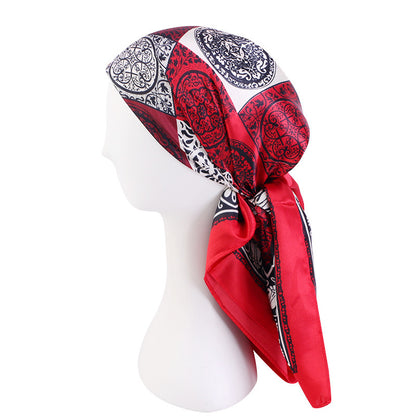 Amazon satin professional square scarf artificial silk printed wrap scarf ethnic style headscarf cap JDWJ-28