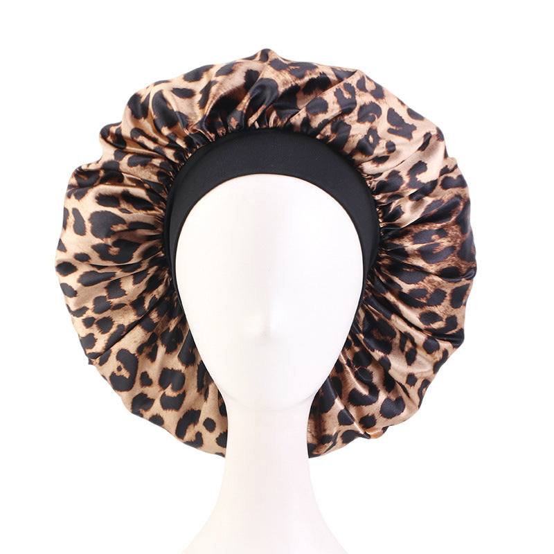 New Cross-Border Leopard Print Elastic Headband Sleep Cap Satin Hairdressing Round Cap Head Wrap Jdb-301A-4