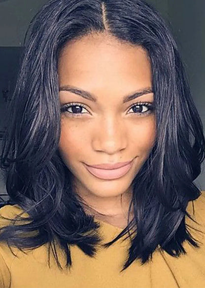 Middle Part Medium Length Hairstyles Women's Natural Wavy Synthetic Hair Wigs Capless Wigs 16Inch