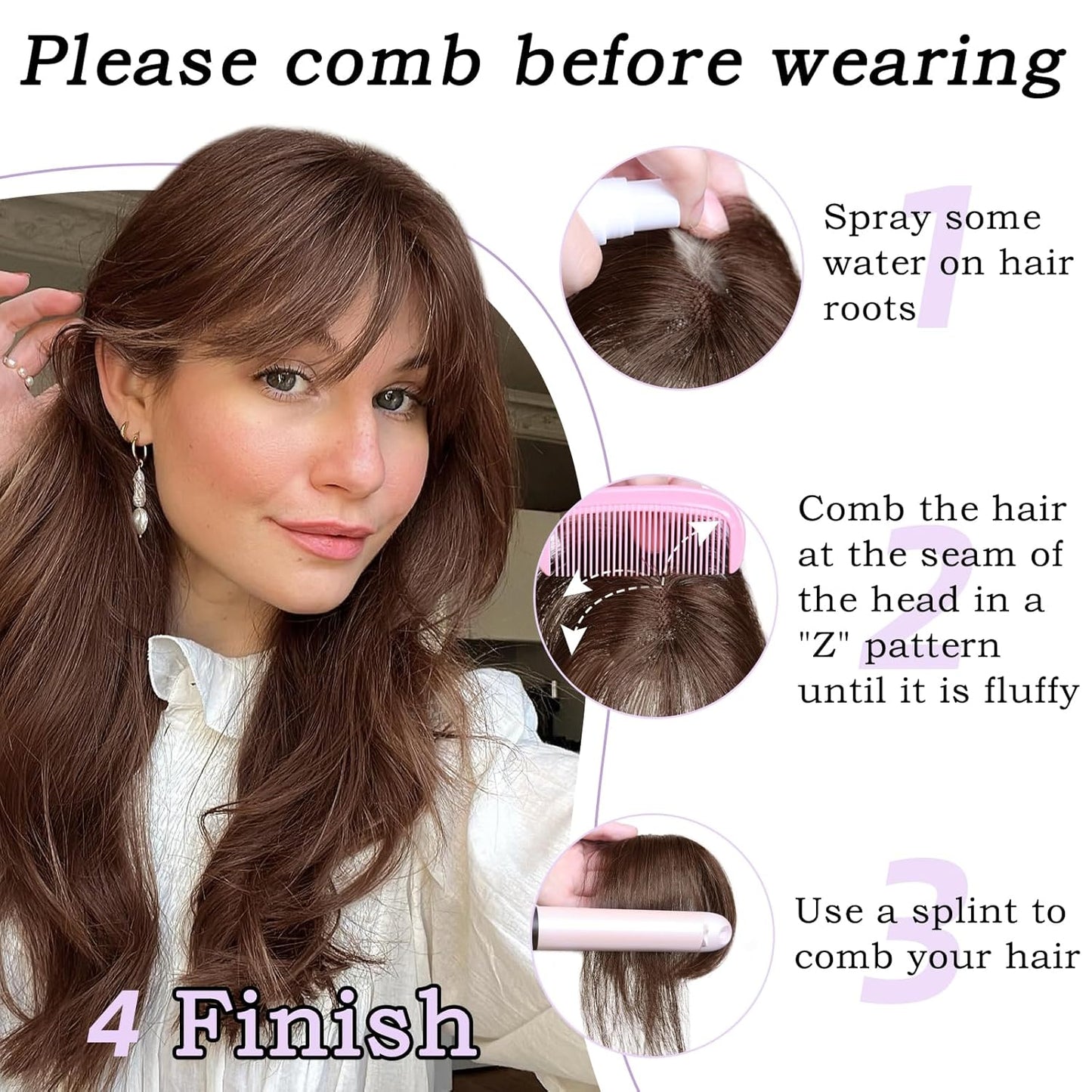 Clip in Bangs 100% Human Hair Toppers 360°3D Hair Pieces Clip On Air Bangs Extensions