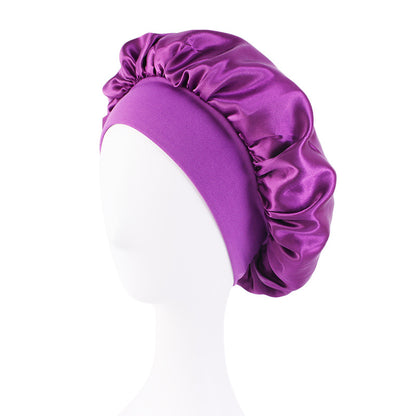 LOGO printing satin nightcap wide brimmed hair band round hat turban hat beauty salon home hat TJM-301