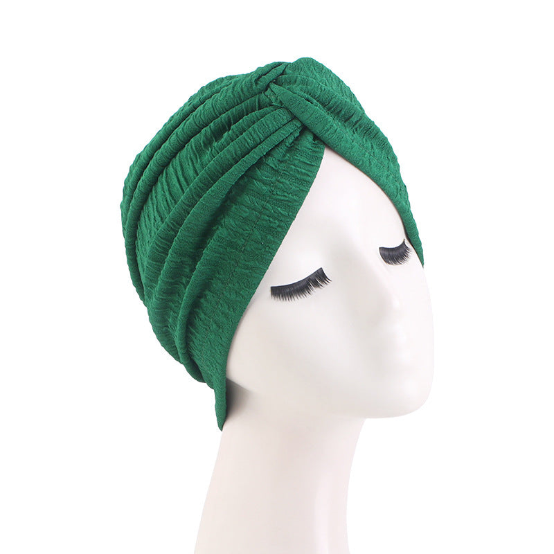 Cross Border Solid Color Bubble Cotton Cross Twisted Cap Women's Stretch Ethnic Bag Cap Indian Cap JDT-163D