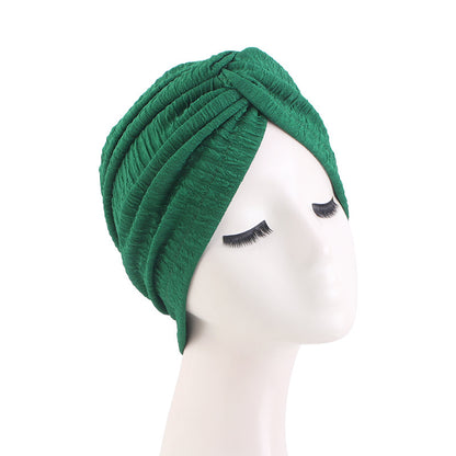 Cross Border Solid Color Bubble Cotton Cross Twisted Cap Women's Stretch Ethnic Bag Cap Indian Cap JDT-163D