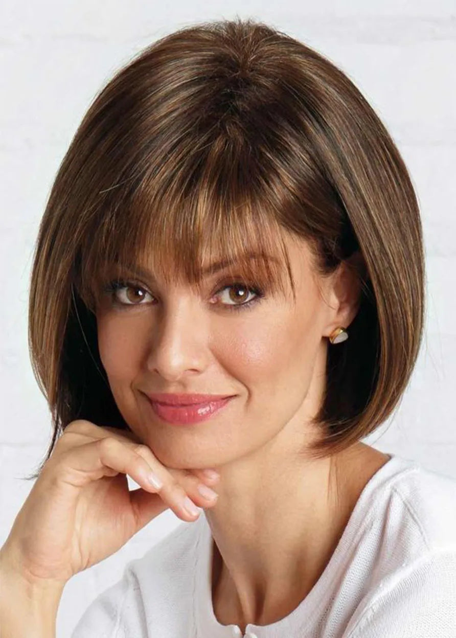 Natural Looking Women's Short Bob Hairstyles Straight Human Hair Wigs With Bangs Lace Front Wigs 12Inch