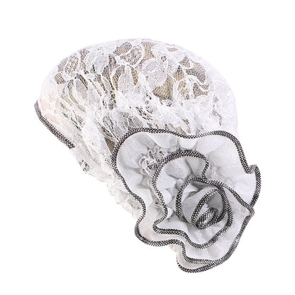 New Breathable Shiny Lace Large Flower Headscarf Hat Versatile Retro Fashion Hat Tjm-202