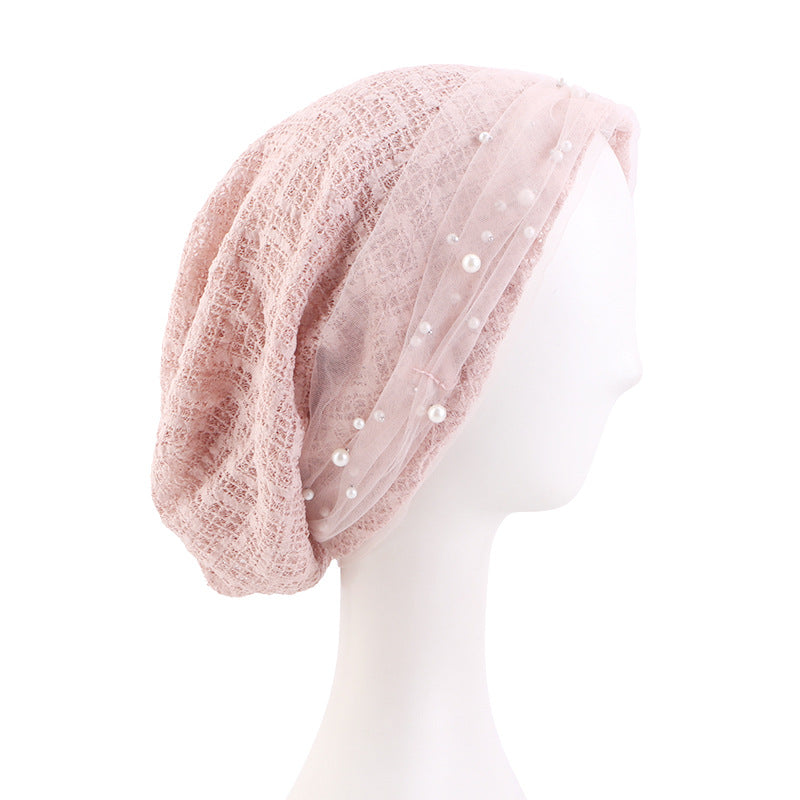 Spring and Autumn New Style Beaded Mesh Cotton Pullover Hat, Headscarf Hat, Head Wrap Cross-Border Hat Jdu-151