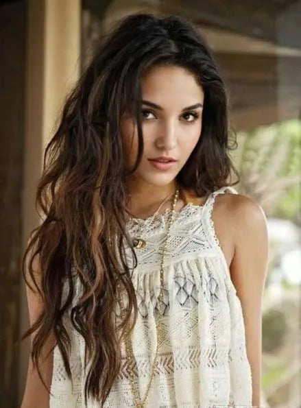 Parrucca lunga ondulata in pizzo pieno 100% capelli umani 22 pollici