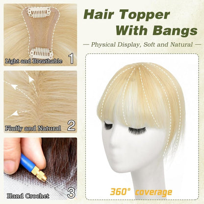 Clip in Bangs 100% Human Hair Toppers 360°3D Hair Pieces Clip On Air Bangs Extensions