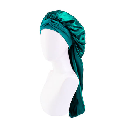 Wide-brimmed elastic ribbon women's headscarf hat perm hair care hat cross-border hot sale satin long nightcap