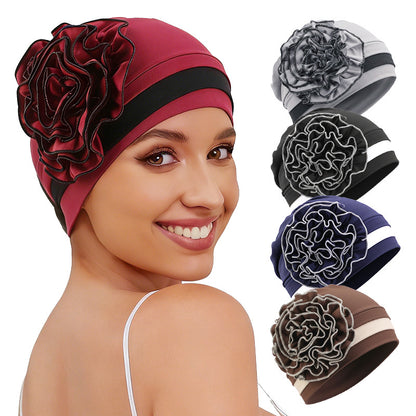 New Two-Tone Floral Pattern Headscarf Hat, Pullover Hat, Postpartum Hat, Chemotherapy Hat, African Style Hat Jdt-512