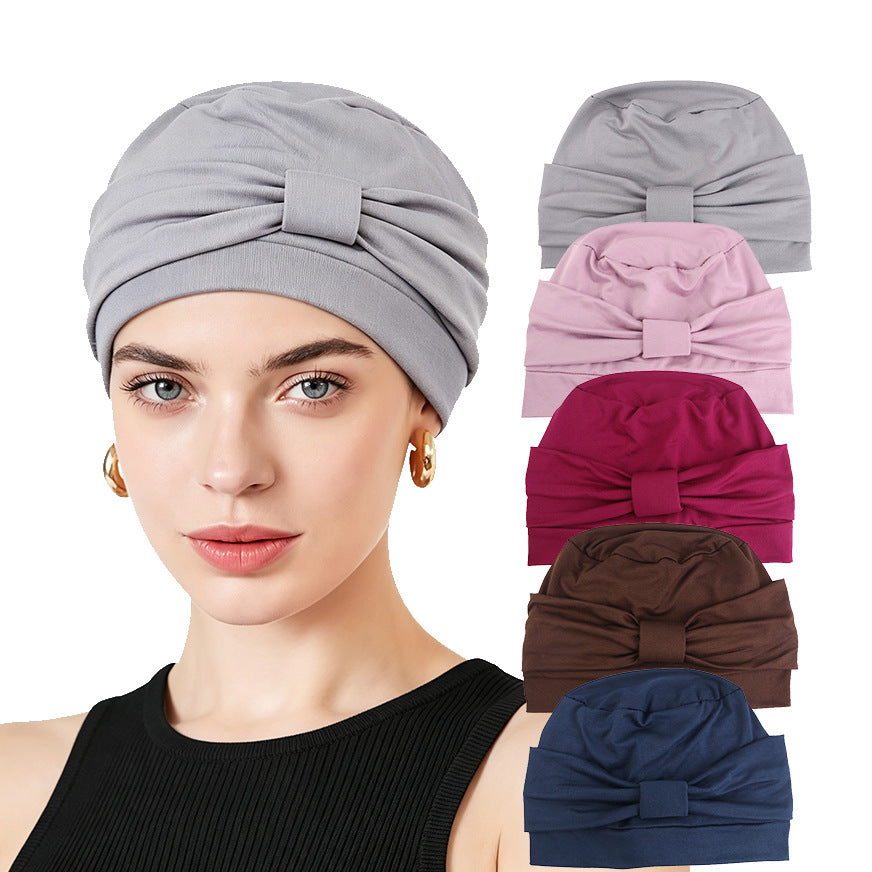 European and American popular solid color flat top knotted headscarf hat simple home hat confinement hat toe cap JDT-532