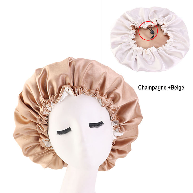 Adjustable Double-layer satin nightcap hair care cap custom LOGO solid color beauty and hairdressing advertising hat