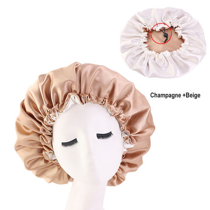 Adjustable Double-layer satin nightcap hair care cap custom LOGO solid color beauty and hairdressing advertising hat