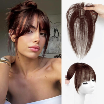 Clip in Bangs Hair Clip 100% Real Human Hair Toppers for women Clip on Bangs Human Hair with Lace Topper Bangs 360°Cover Clip on Bangs for Women Wispy Fake Bangs for Daily Wear