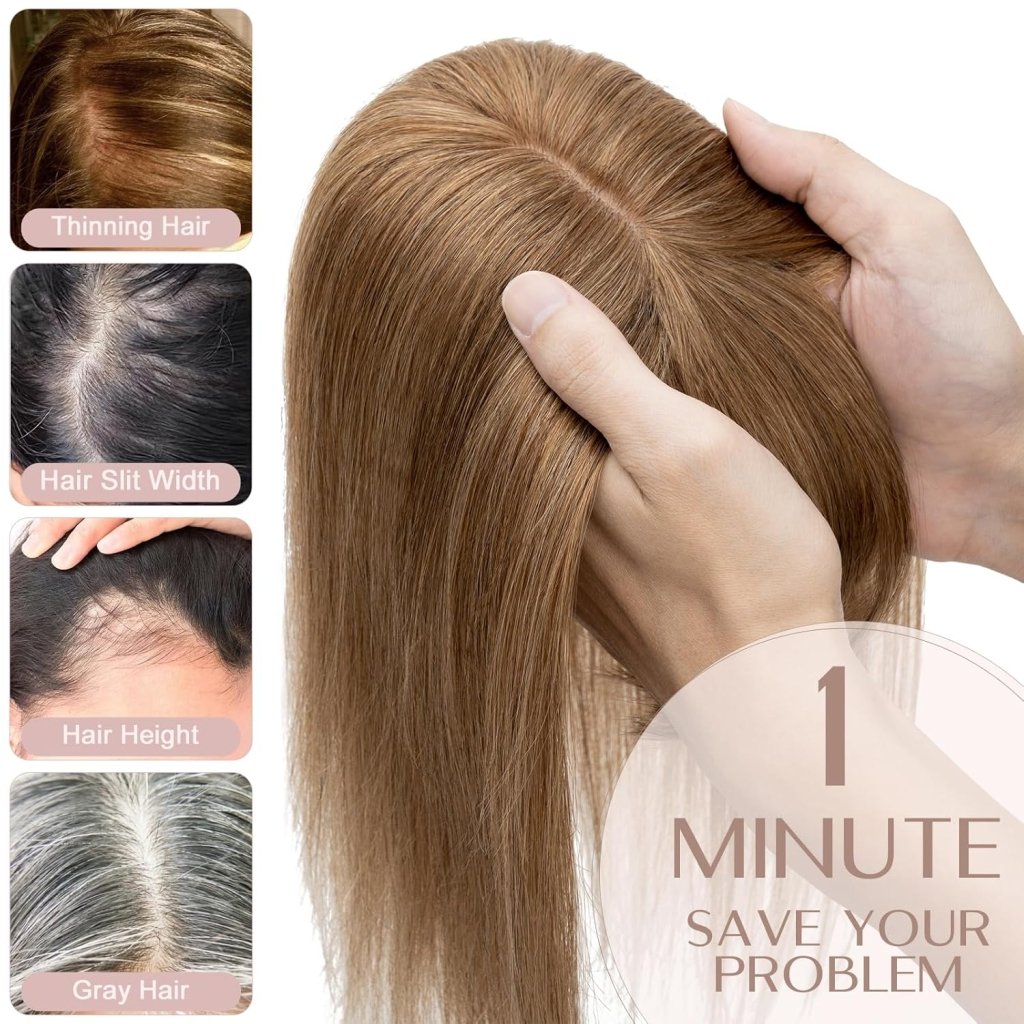 Human Hair Topper with Bangs - Real Human Hair Toppers for Women with Thin Hair