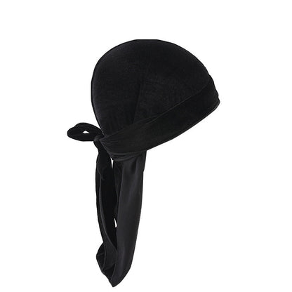 European and American fashion Korean velvet long tail pirate hat strap turban hat hip hop Cape velvet durags